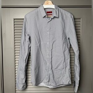 HUGO BOSS Men's Black and White Patterned Shirt MEDIUM